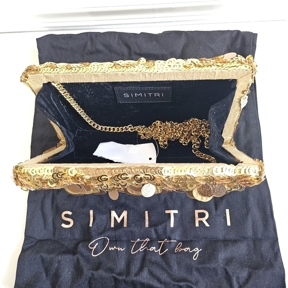 New Simitri Gold Disco Clutch Handbag/Crossbody Metal Chain Handbag NWT - Picture 11 of 13